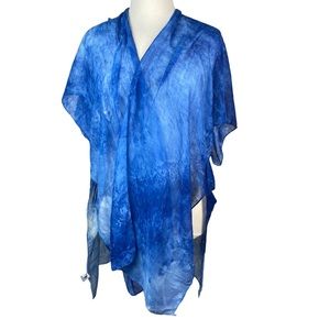 Jessica McClintock Sheer Kimono Beach Swim‎ Cover Up One Size Open Blue